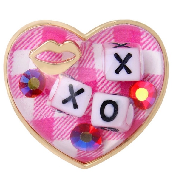 New BETSEY JOHNSON XOX GINGHAM HEART RING - Picture 2 of 11